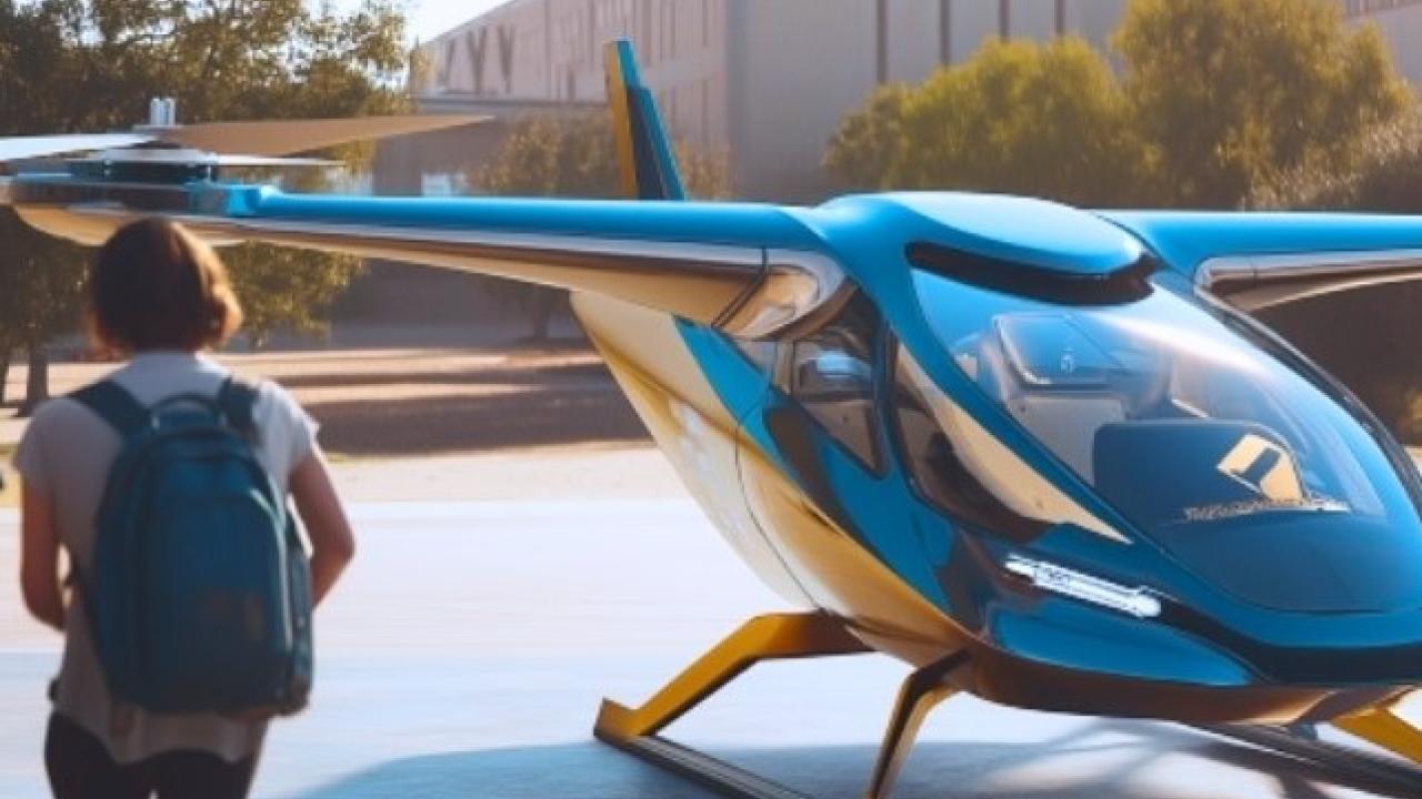 Student walking next to airplane.